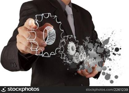 businessman working with gear and splash colors as concept