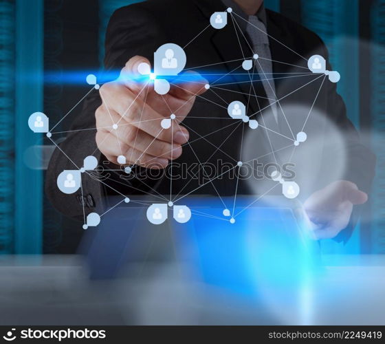 businessman working with new modern computer show social network structure