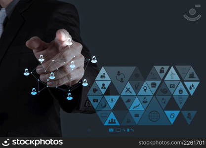 businessman working with new modern computer show social network structure