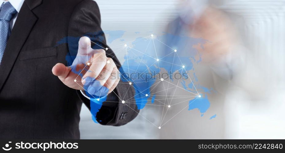 businessman working with new modern computer show social network structure as concept