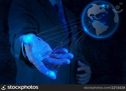 businessman working with new modern computer show social network structure concept