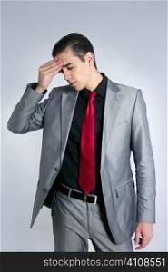 Businessman worried headache stressed and sad by work