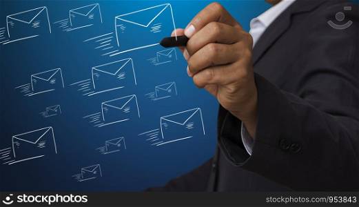 businessman writing icon email on a screen