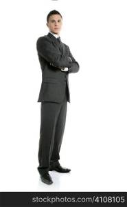 Businessman young stand up, full length on white background