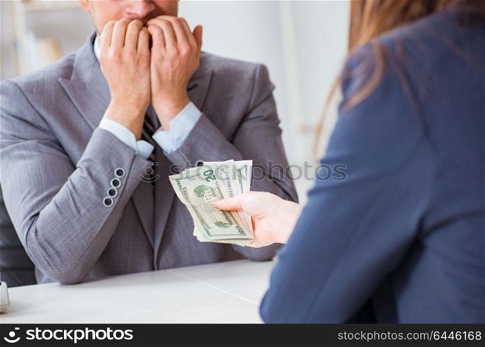Businessmanbeing offered bribe for breaking law. Businessman being offered bribe for breaking law
