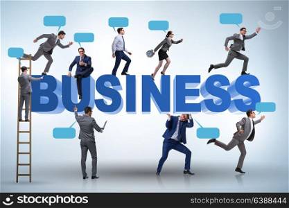 Businessmen in business concept with ladder and bubble callouts