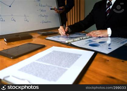 Businessmen present business plans and marketing to the boss.Business concept.