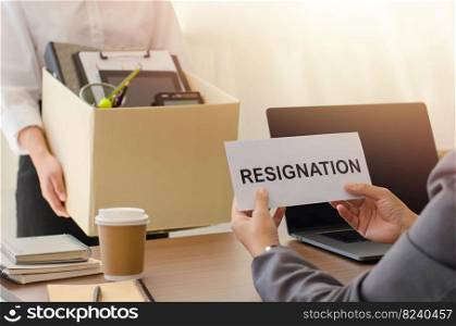 Businessmen ready to leave to go out to live a cheerful and happy life Resignation letter Resignation Stress Disappointment Fired