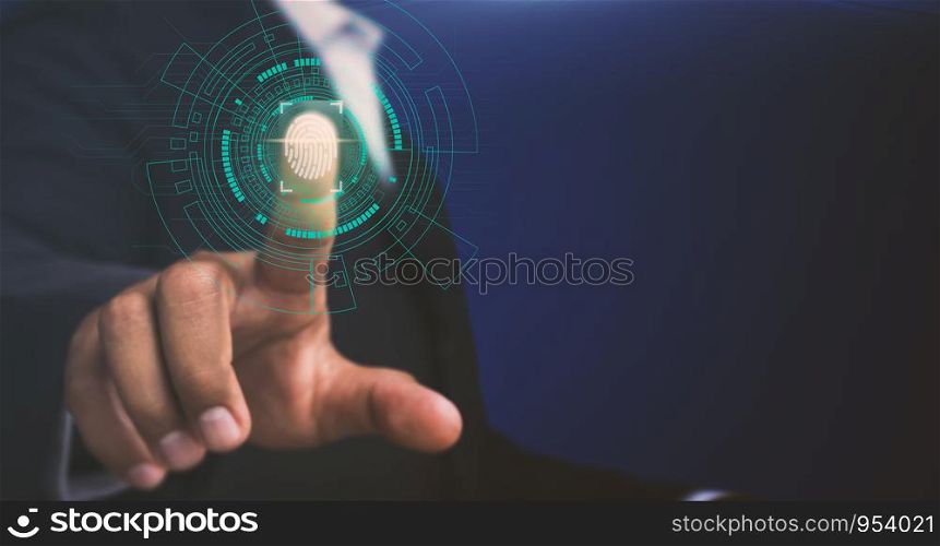 Businessmen scan fingerprints to access high-level information through the best security analysis of modern technology.