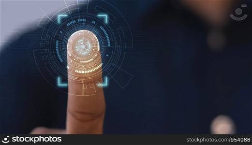 Businessmen scan fingerprints to access high-level information through the best security analysis of modern technology.