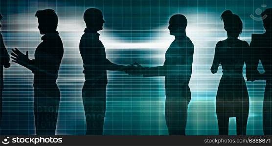 Businessmen Shaking Hands in a Silhouette Illustration Concept. Communication Network