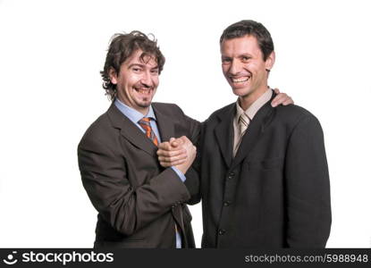 businessmen shaking hands - isolated over a white background