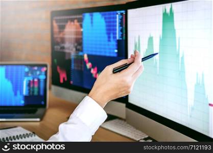 Businessmen trading stocks online Investment discussing and analysis graph stock market trading,stock chart concept