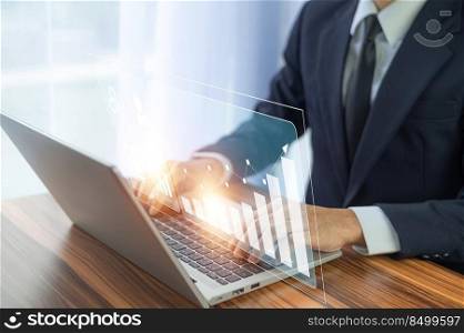 Businessmen trading stocks online. Stock brokers investor looking at graphs, indexes and numbers on multiple computer screens.  Business success in trading online