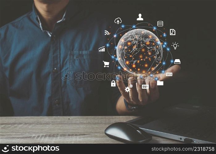 Businessmen use Internet connection technology and digital marketing, finance and banking Digital connection technology