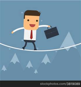 Businessmen walking on the tightrope,Vector cartoon concept abstract business