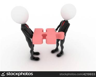 Businessmen with puzzle. Teamwork. 3d