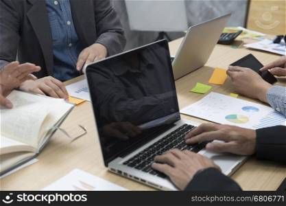businessmen working with document, digital tablet, laptop computer for use as workplace concept
