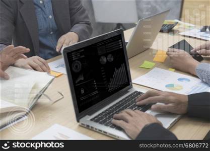 businessmen working with document, digital tablet, laptop computer for use as workplace concept