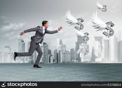 Businesspeople chasing angel investor funding