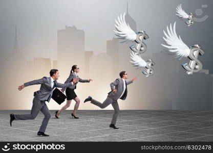 Businesspeople chasing angel investor funding