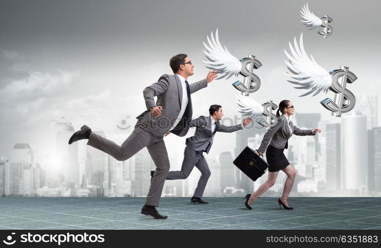 Businesspeople chasing angel investor funding