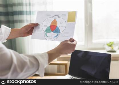 businessperson s hand holding graph workplace. High resolution photo. businessperson s hand holding graph workplace. High quality photo