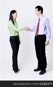 Businesswoman and a businessman shaking hands