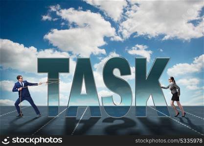 Businesswoman and businessman in task concept