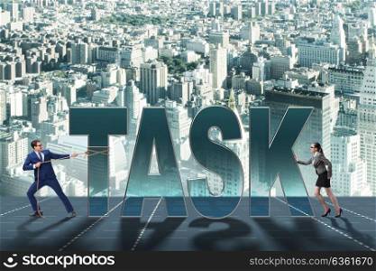 Businesswoman and businessman in task concept