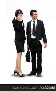 businesswoman and businessman waiting for a client