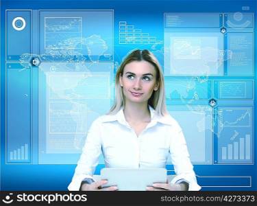 Businesswoman and technology related background