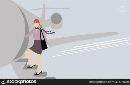 Businesswoman boarding an airplane