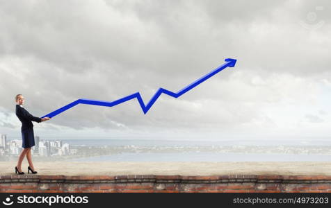 Businesswoman carrying big increasing graph. Growth concept. Growth and progress