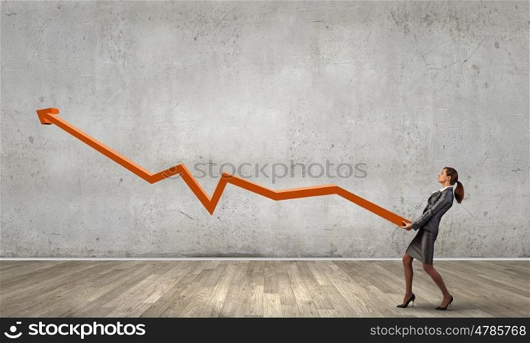 Businesswoman carrying big increasing graph. Growth concept. Let it grow