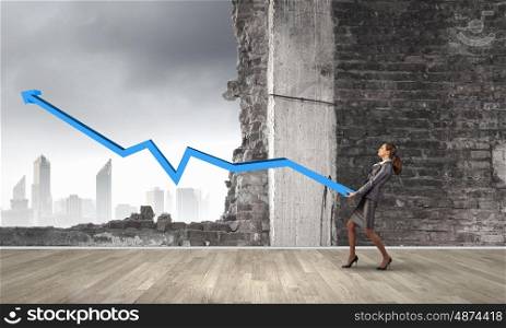 Businesswoman carrying big increasing graph. Growth concept. Let it grow