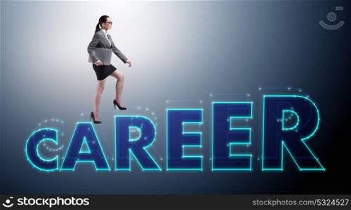 Businesswoman climbing career ladder in business concept. The businesswoman climbing career ladder in business concept