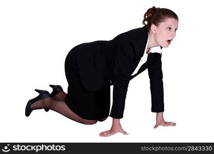 Businesswoman crawling on the floor