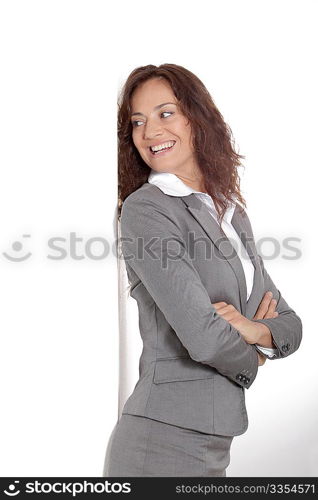 Businesswoman doing expressions on white background