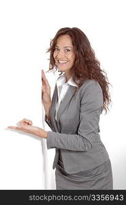 Businesswoman doing expressions on white background