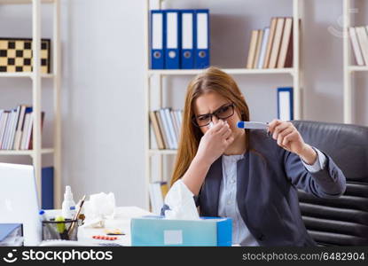 Businesswoman employee sick in the office