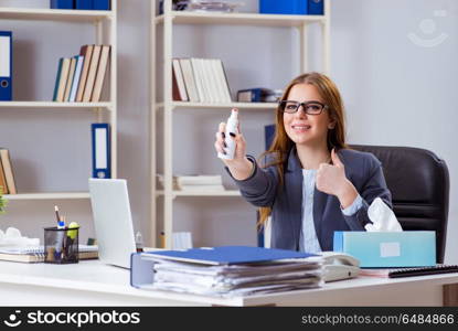 Businesswoman employee sick in the office