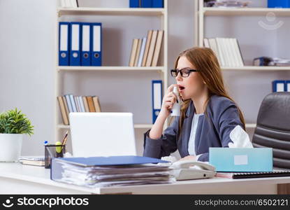 Businesswoman employee sick in the office