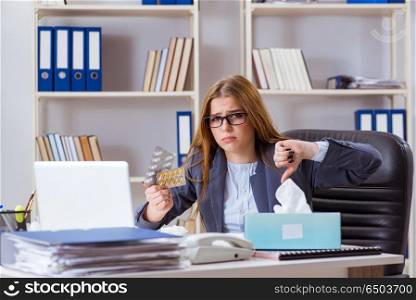 Businesswoman employee sick in the office
