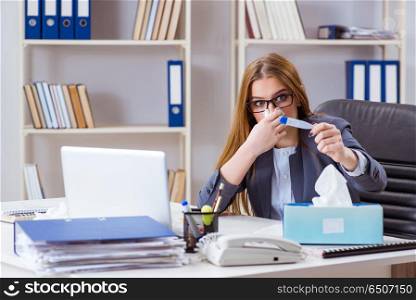 Businesswoman employee sick in the office
