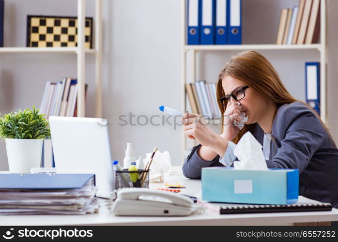 Businesswoman employee sick in the office