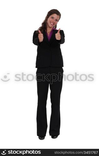 Businesswoman giving two thumbs-up