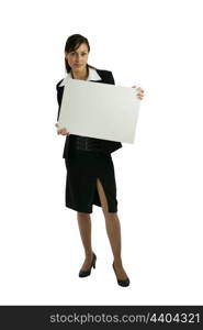 Businesswoman holding blank poster