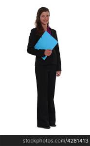 businesswoman holding files