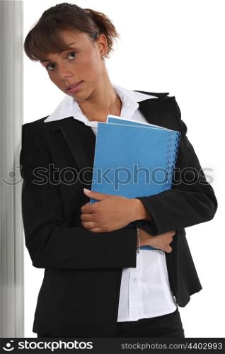 businesswoman holding folders